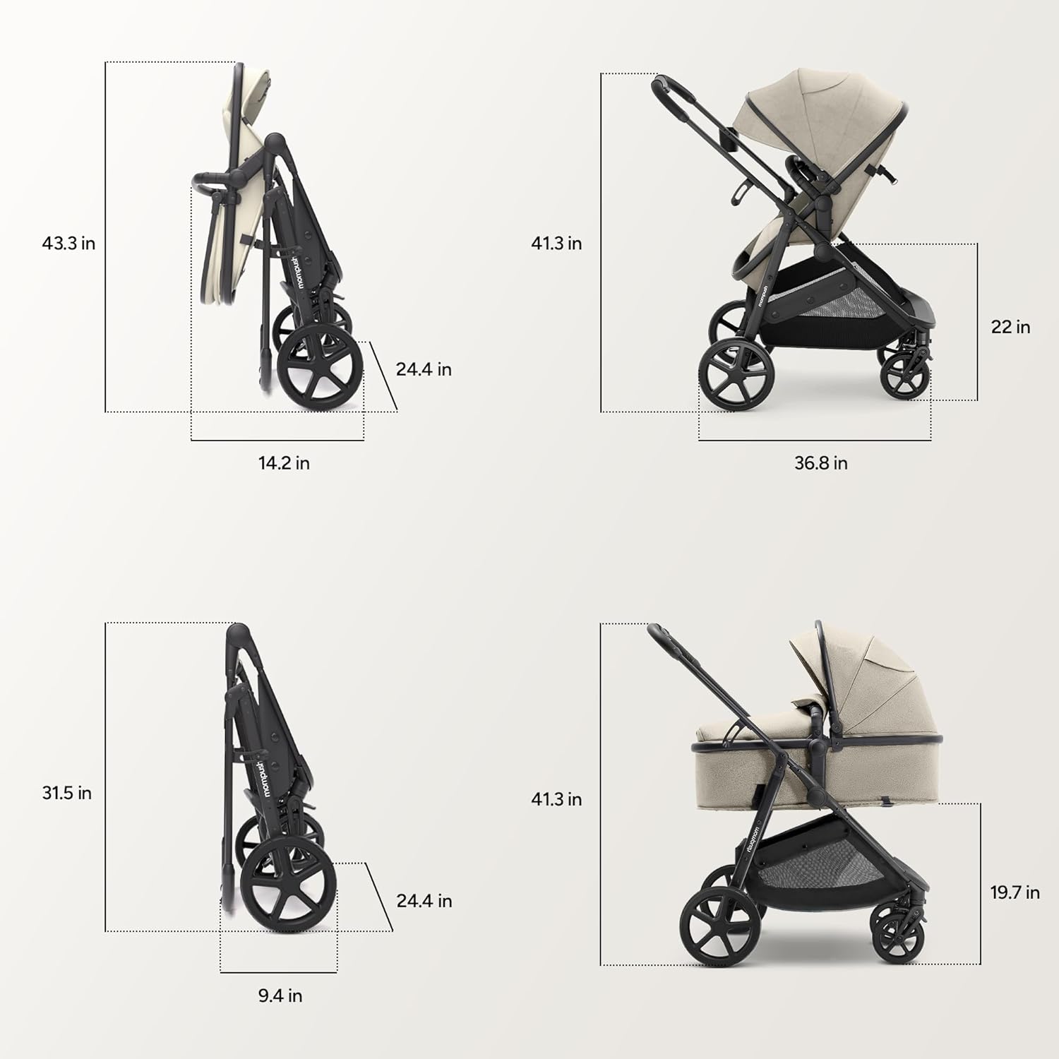 Mompush Wiz 2 in 1 Baby Stroller with Infant Pramette Mode, One Hand Fold Convertible Newborn to Toddler Stroller with Reversible Seat and Large UPF 50  Canopy
